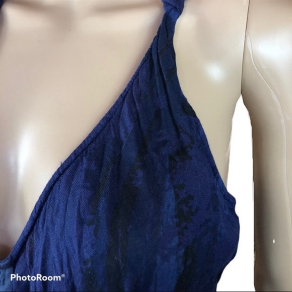 HURLEY Blue Deep V-Neck Hook & Eye Closure Halter Maxi Dress | Size M - Picture 5 of 11